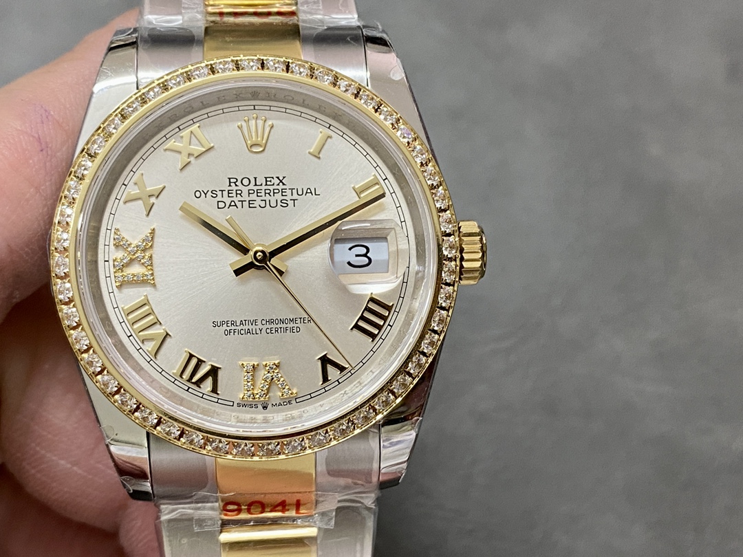 Rolex Datejust Diamonds Silver Pave Roman Dial M126283RBR 0018 36mm Women's Watch